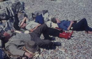 After lunch siesta Flatholm 1971 Dick, Mary Cleaver, Beatrix Broadfoot