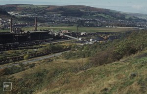 Phurnacite Works. Cwmammon from Echium tip. - burning to South East of here. 23.10.1984. Tree regeneration since 1973 photos. End miners strike