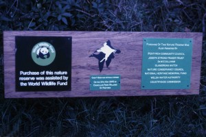 Sign marking the opening of Coed y Bedw as a Nature Reserve, picture by Cliff Woodhead