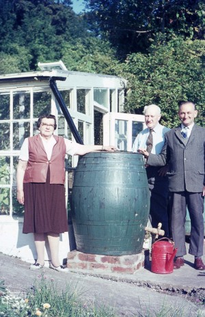 Ma, Pa and John by the greenhouse in Gwaelod-y-Garth.