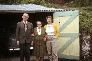 Mary with her mother and brother John at the Gwaelod garage door.