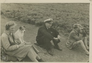 Peter Conder, Tom Jenkins, the author [Mary] and Nell at lighthouse, 1950