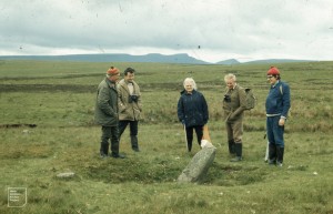 Ancient stone above Pontsticill. June 1974. Jack Evans left, Syd Johnson second from right.